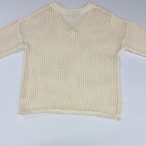 dip Cream Open-Weave V-Neck Sweater